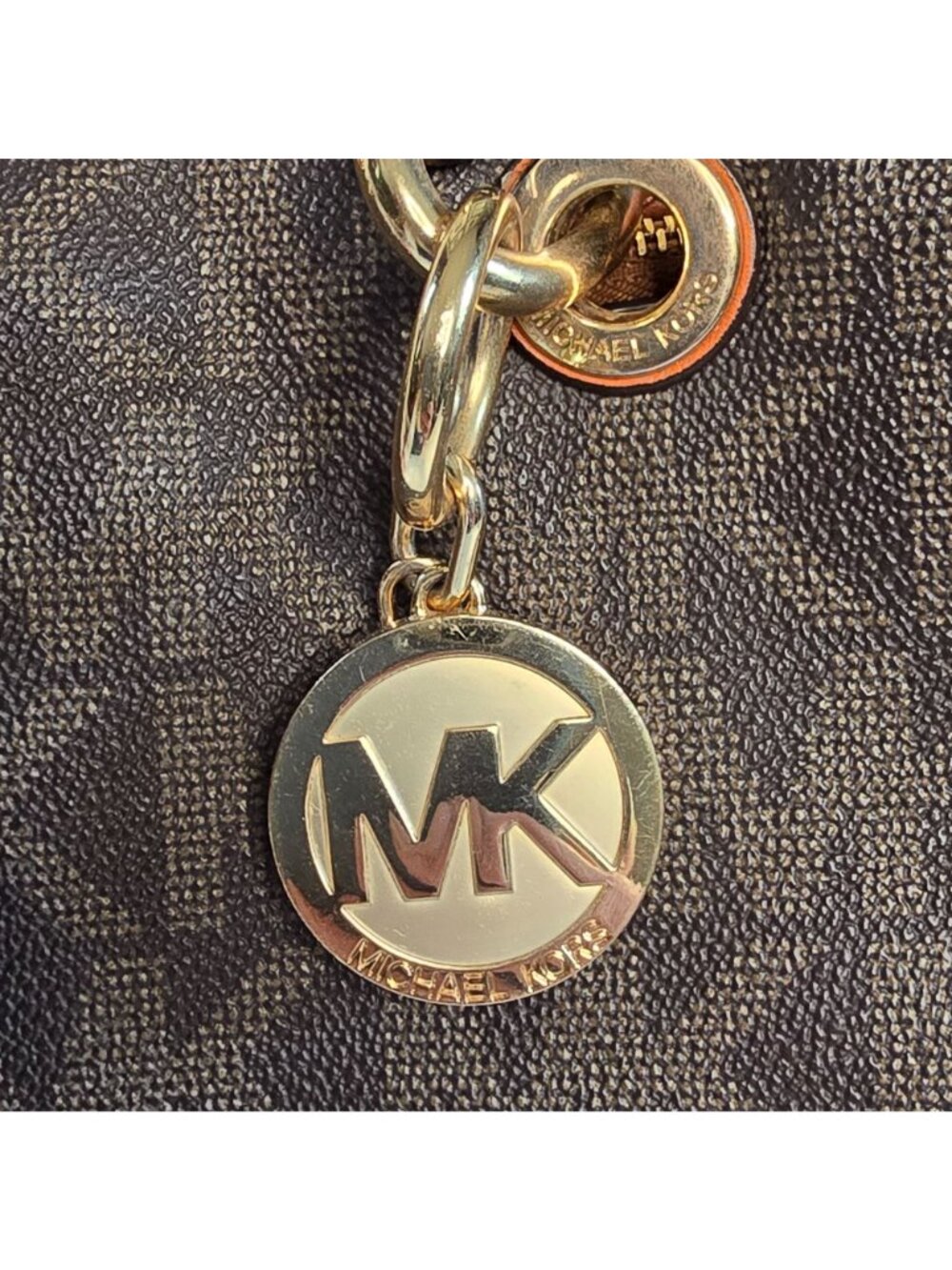 Michael Kors Cynthia Brown Monogram Medium Tote Bag Chain Handles Satchel - Picture 3 of 15